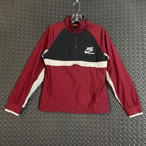 Vintage Nike‎ Sportswear Pullover Jacket Maroon Black White Windbreaker Jacket L